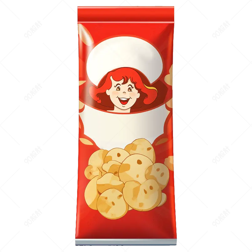 红色黄色手绘风薯片膨化食品山药片包装袋元素