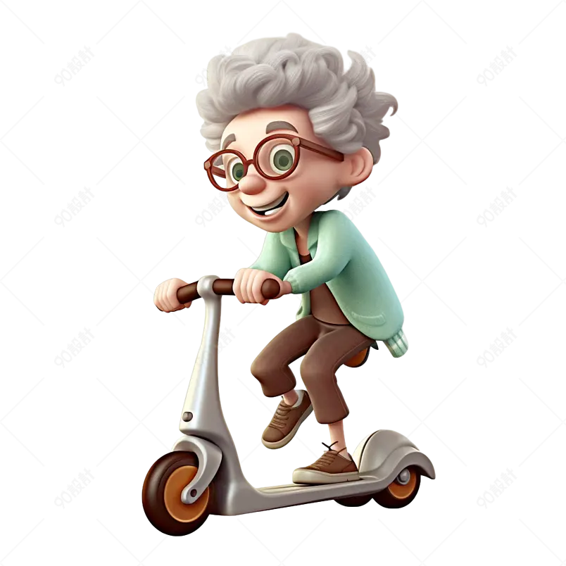 戴眼镜卡通男孩骑滑板车