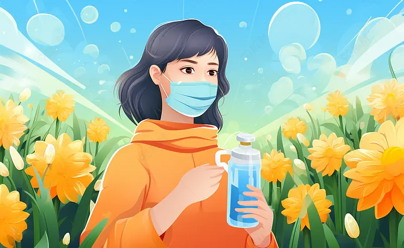 科学疫情防护戴口罩喷酒精插画海报个人防疫防护