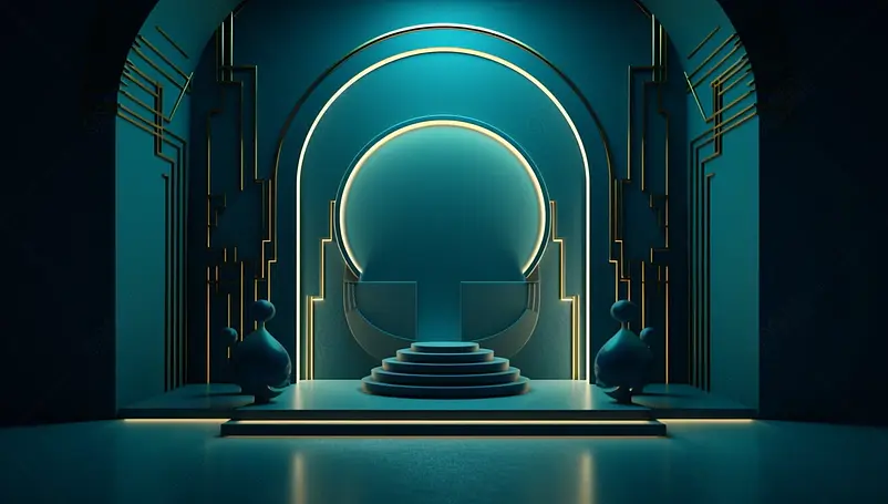 国潮风3D渲染场景暗青色展台背景图