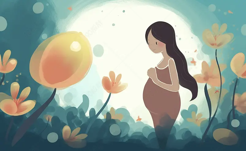 手绘孕妇人物小清新孕妇母亲节原创插画海报素材