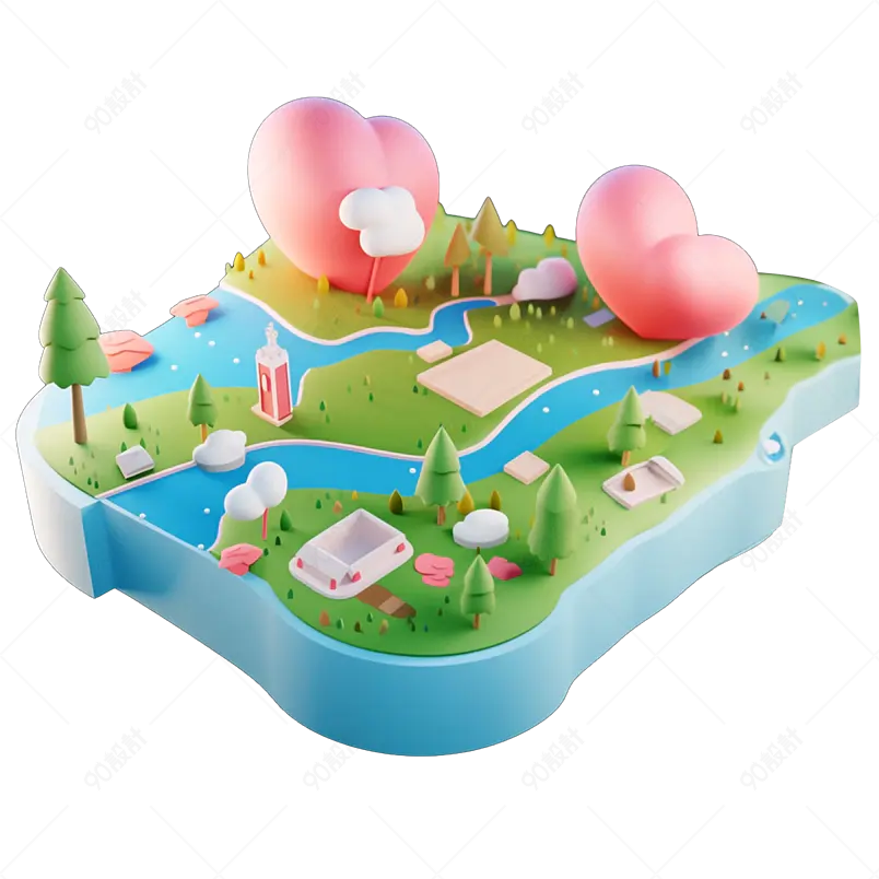 自然界森林户外地图地标3D渲染立体免抠素材图