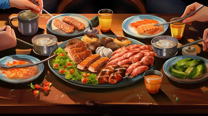 团圆饭年夜饭手绘美食