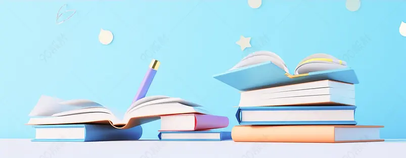 3D开学季开学典礼各种书籍书本背景图