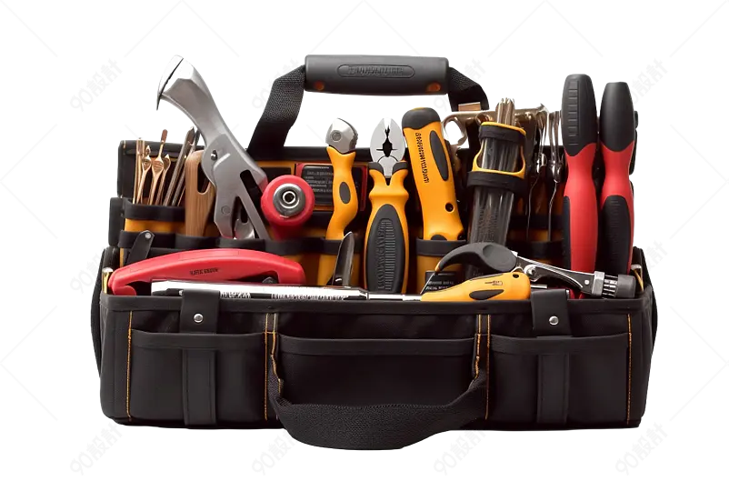 实拍黑色工具提箱和工具免扣png元素