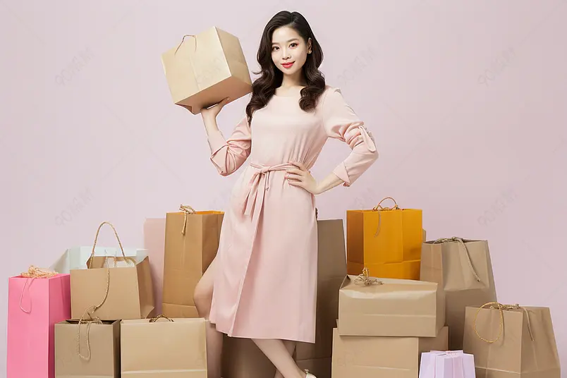 青年美女购物形象