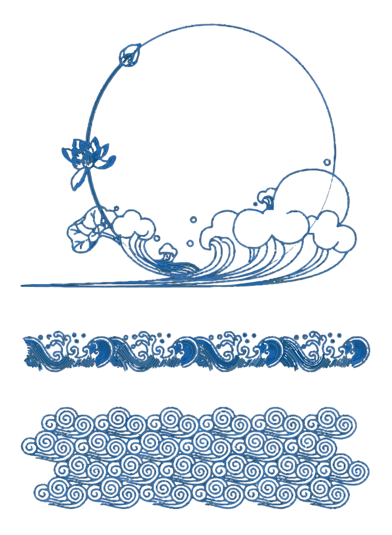 中式古典祥纹边框海浪浪花PNG