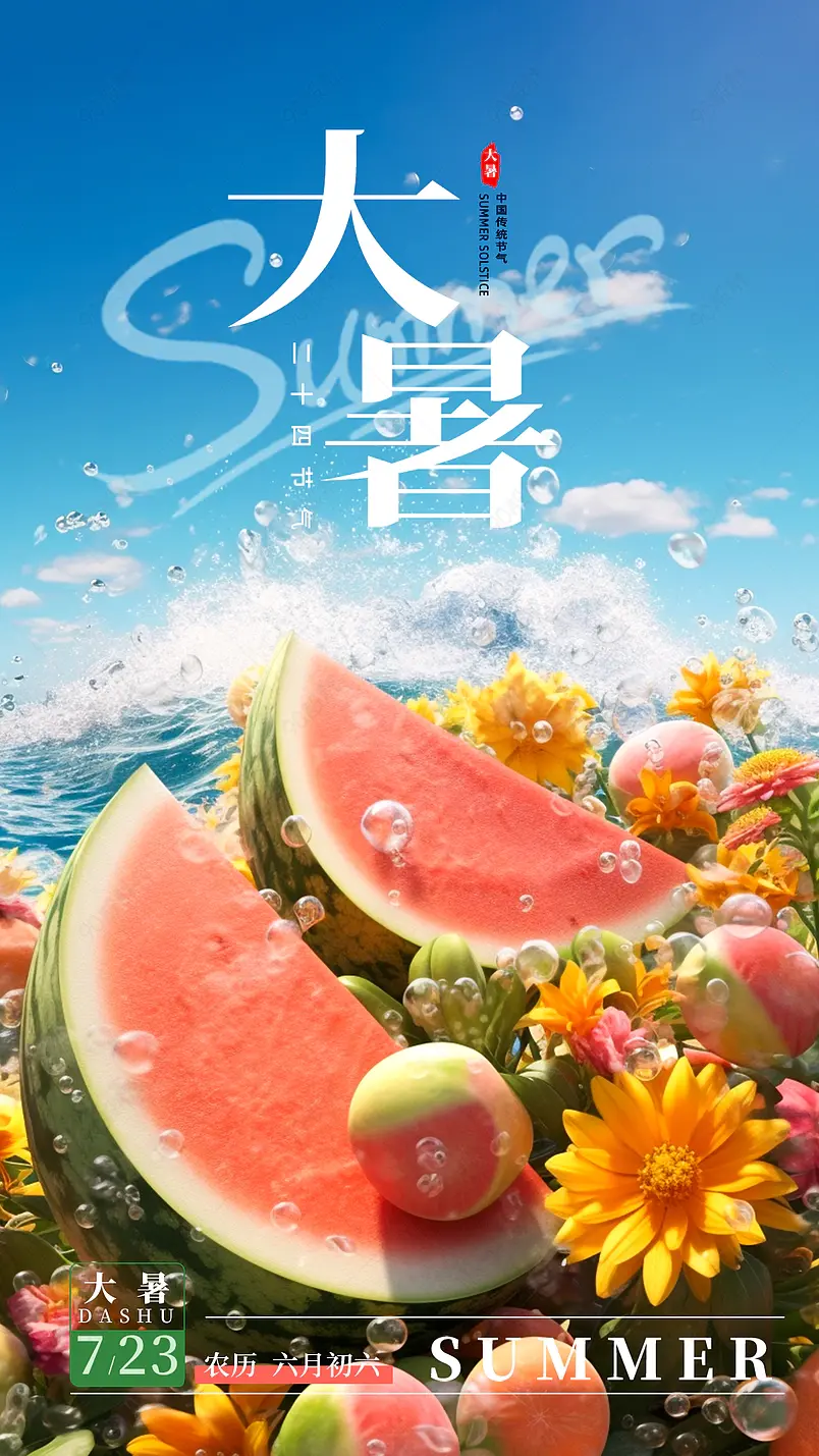 大气国风大暑节气夏日清爽荷叶品宣地产宣传海报