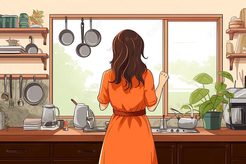 厨房里妈妈的背影