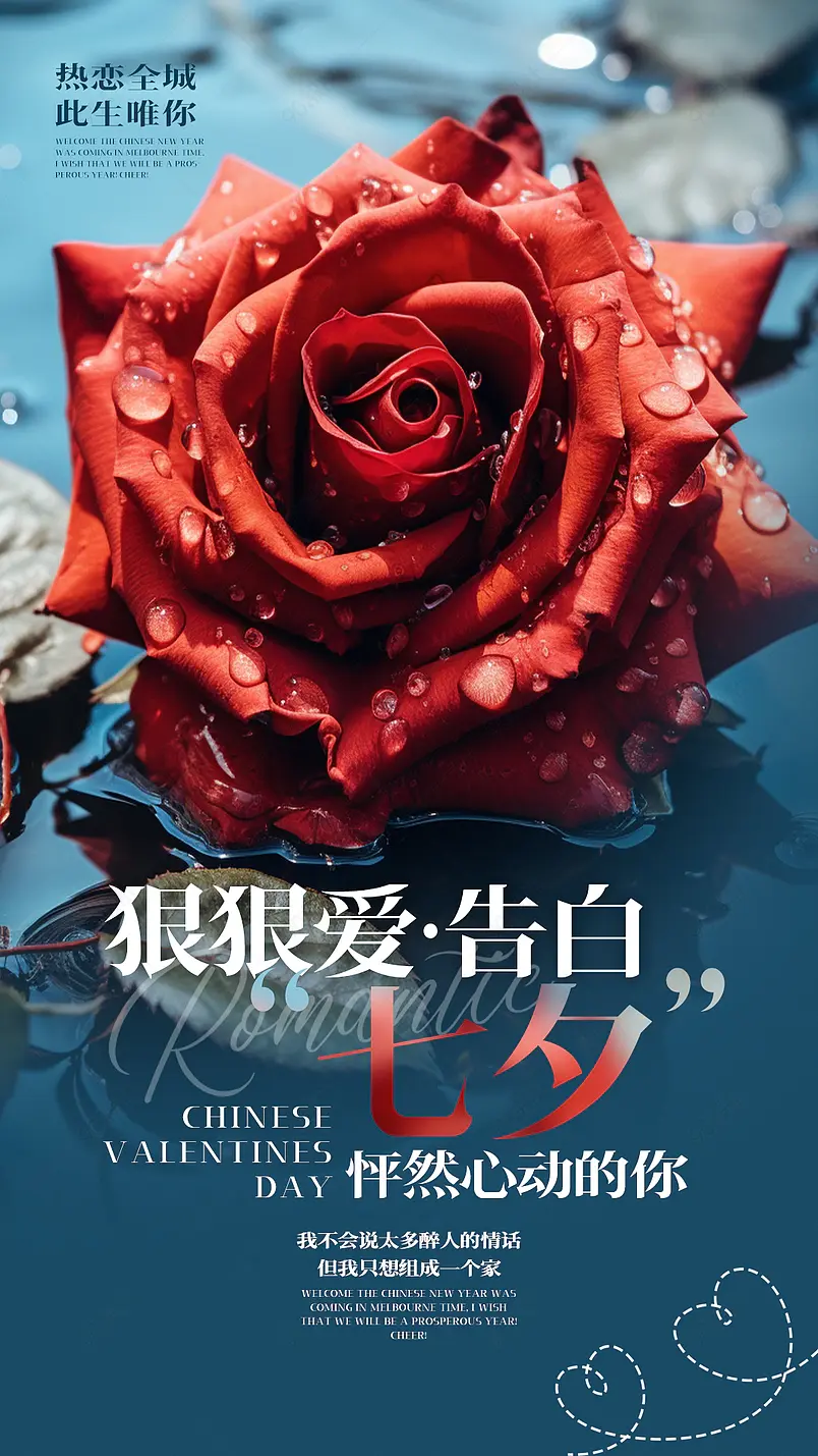 红色玫瑰花浪漫七夕情人节节日海报