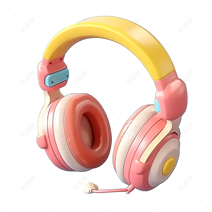 粉红色头戴式3D立体音乐交流耳机实物免抠元素