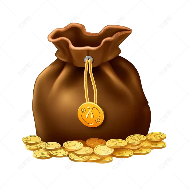 棕色金币袋子宝钱袋卡通手绘装饰元素