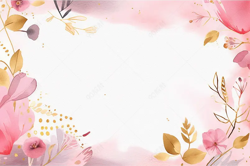 唯美小清新水彩晕染植物爱心信封手绘感恩节插画金色植物装饰花草图