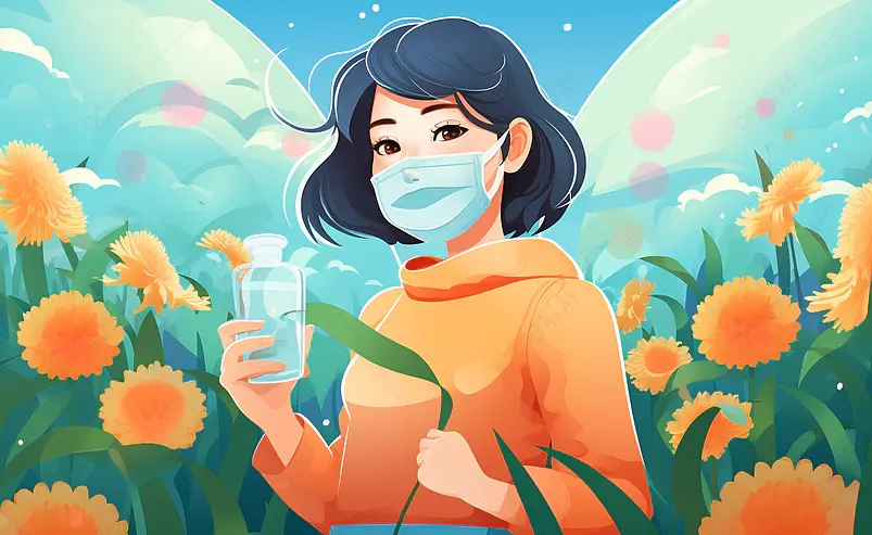 科学疫情防护戴口罩喷酒精插画海报春季校园防疫