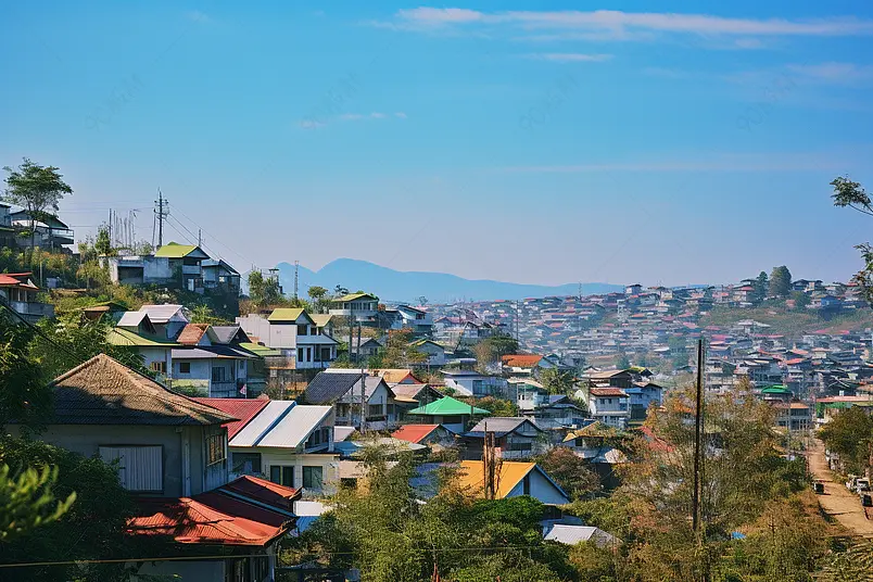 越南风景阳光下的彩色房屋建筑