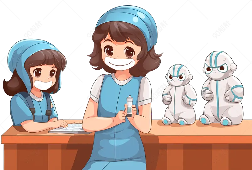 医院排队打新冠疫苗的小孩子手绘