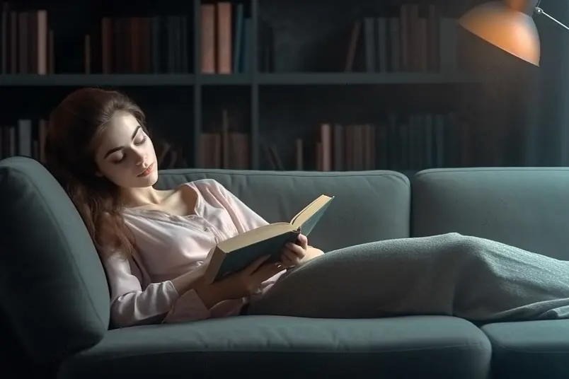 睡在沙发上的休闲女人高清摄影图