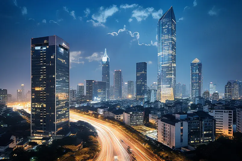 现代化大气上海夜景建筑高楼大厦