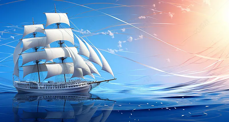 大海海洋帆船远航帆船起航