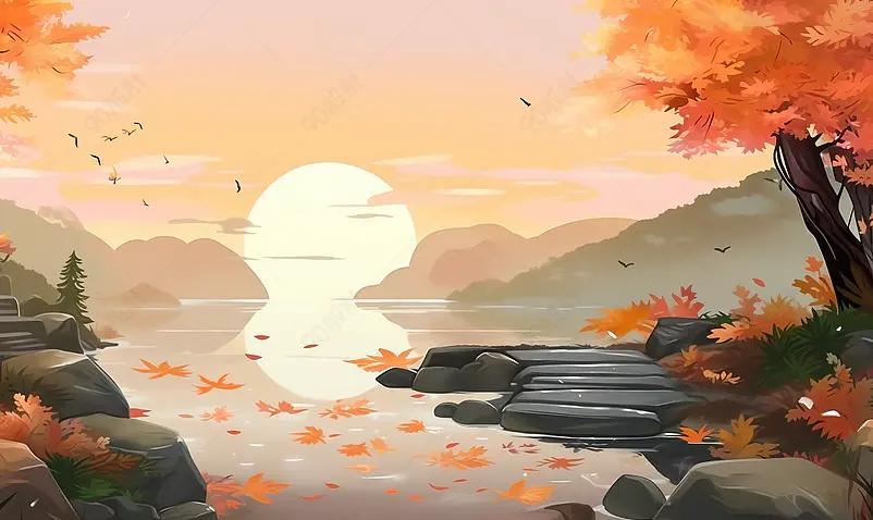 唯美立秋二十四节气插画背景