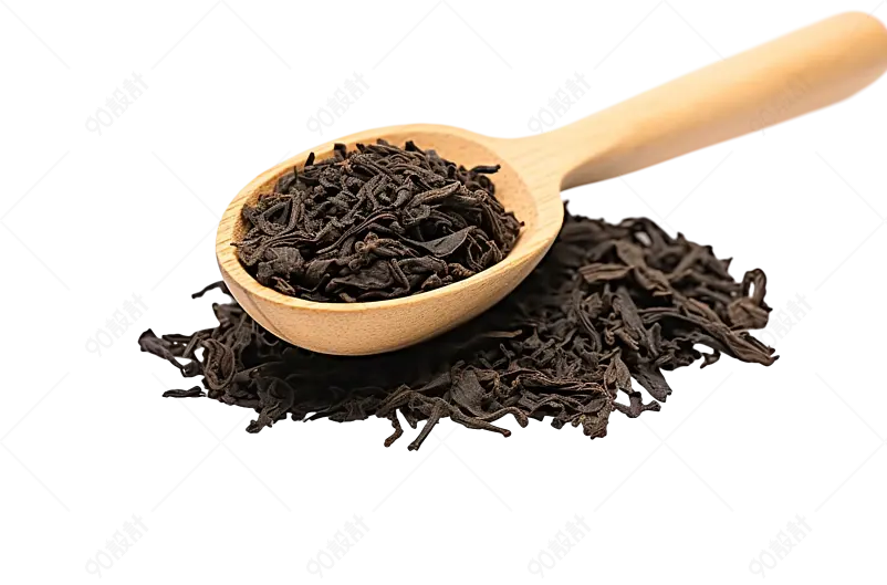 原木色用木勺子装着高品质的干红茶洒落在四周实物免抠元素