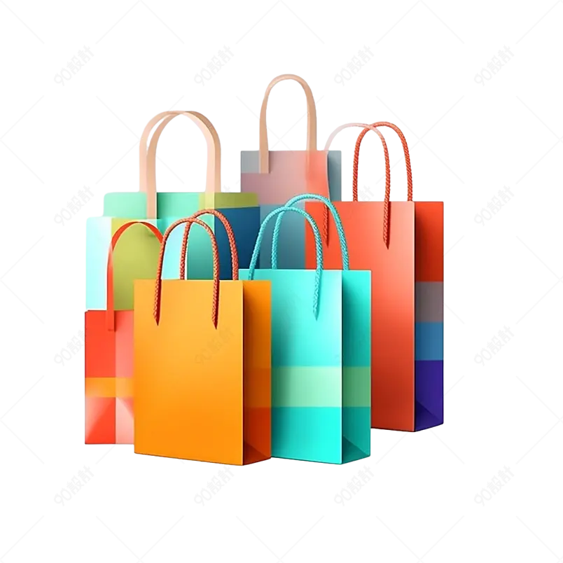 橙色纸质包装袋购物袋元素