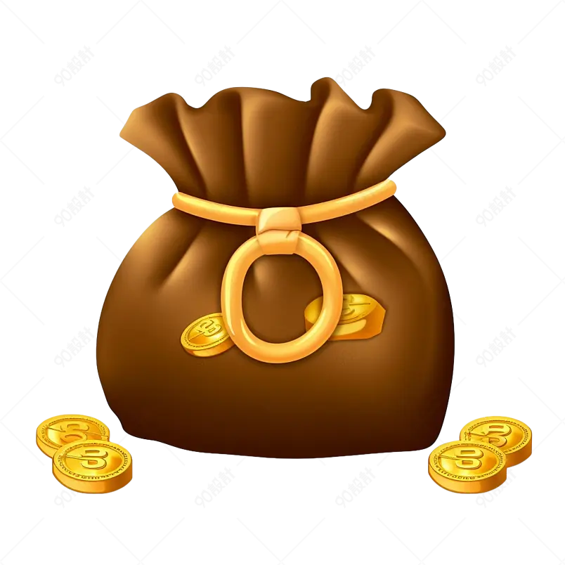 棕色钱袋金币卡通手绘装饰元素