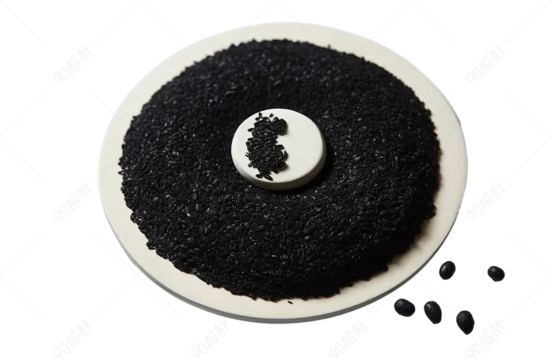 黑色黑芝麻粒成一个空心圆状摆放在盘子上实物免抠元素