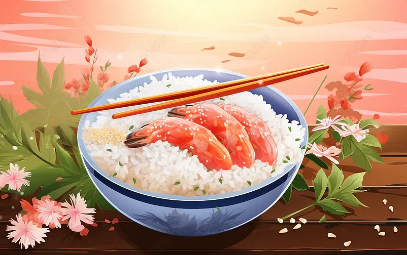 碗里的大米饭鲜虾食物食品美食插画