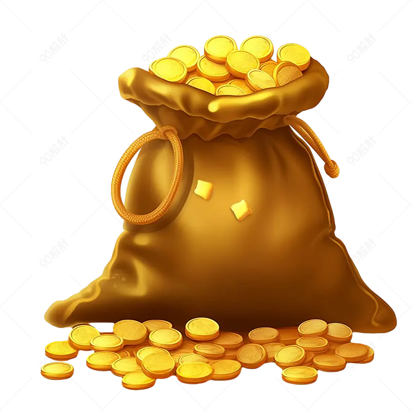 红色金币堆上的钱袋袋子装饰元素