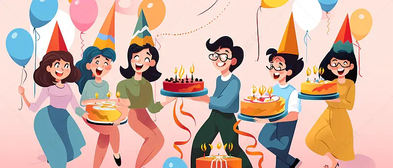 多数人物插画生日派对朋友聚会庆祝矢量
