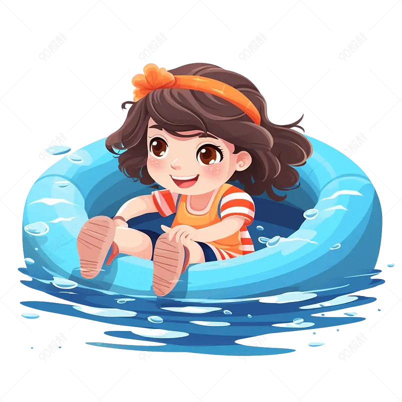 可爱女孩泳圈游泳元素设计