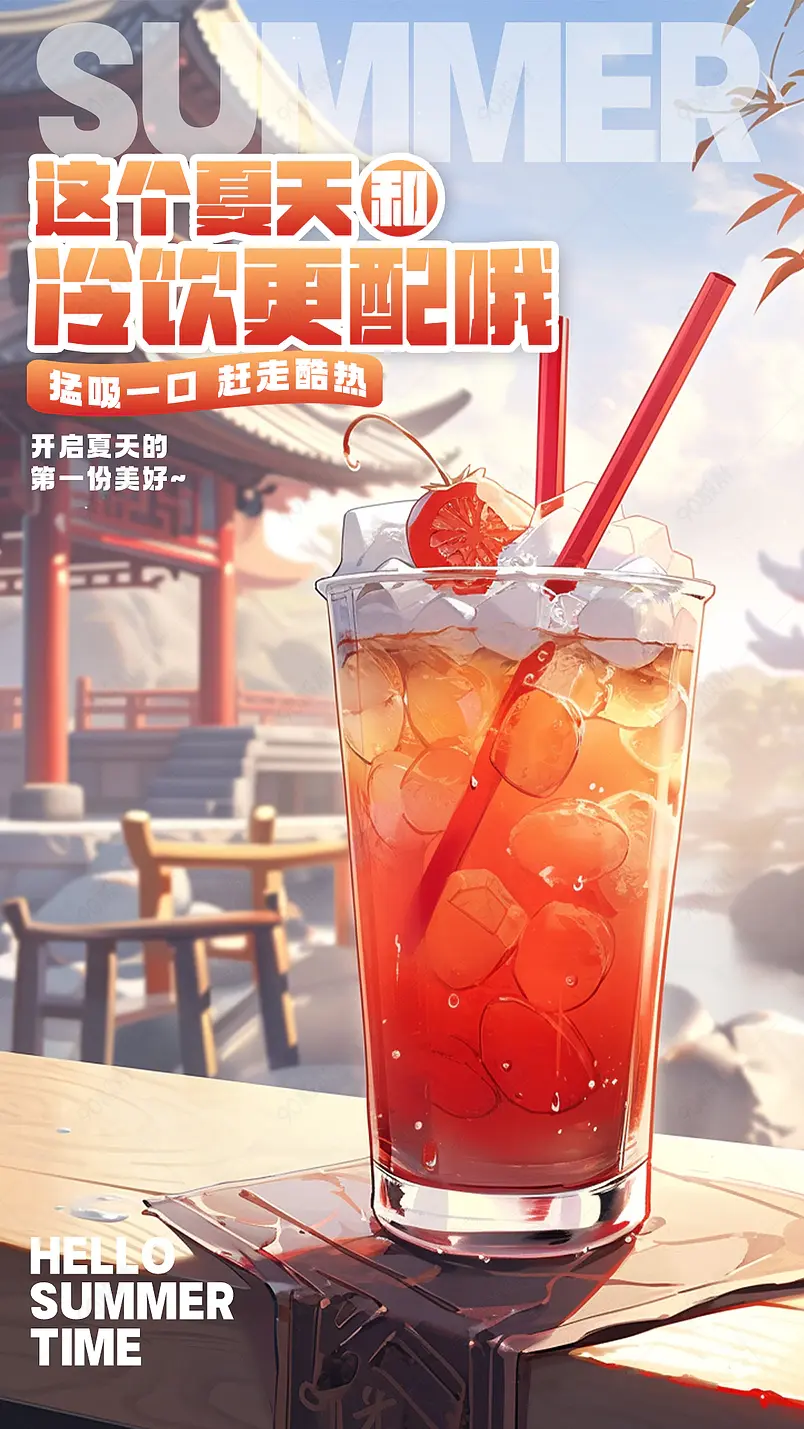 卡通手绘夏天果汁冷饮美食餐饮海报
