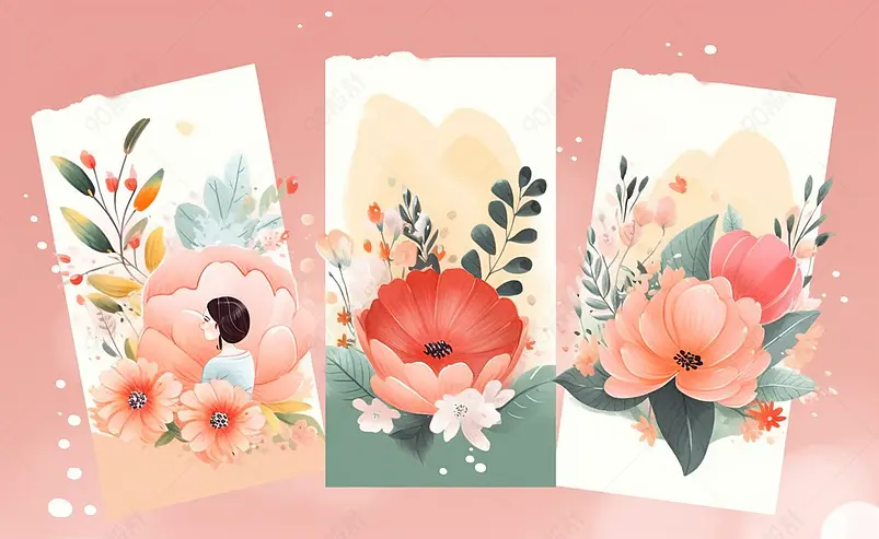 手绘小清新人物原创插画手绘鲜花小信封