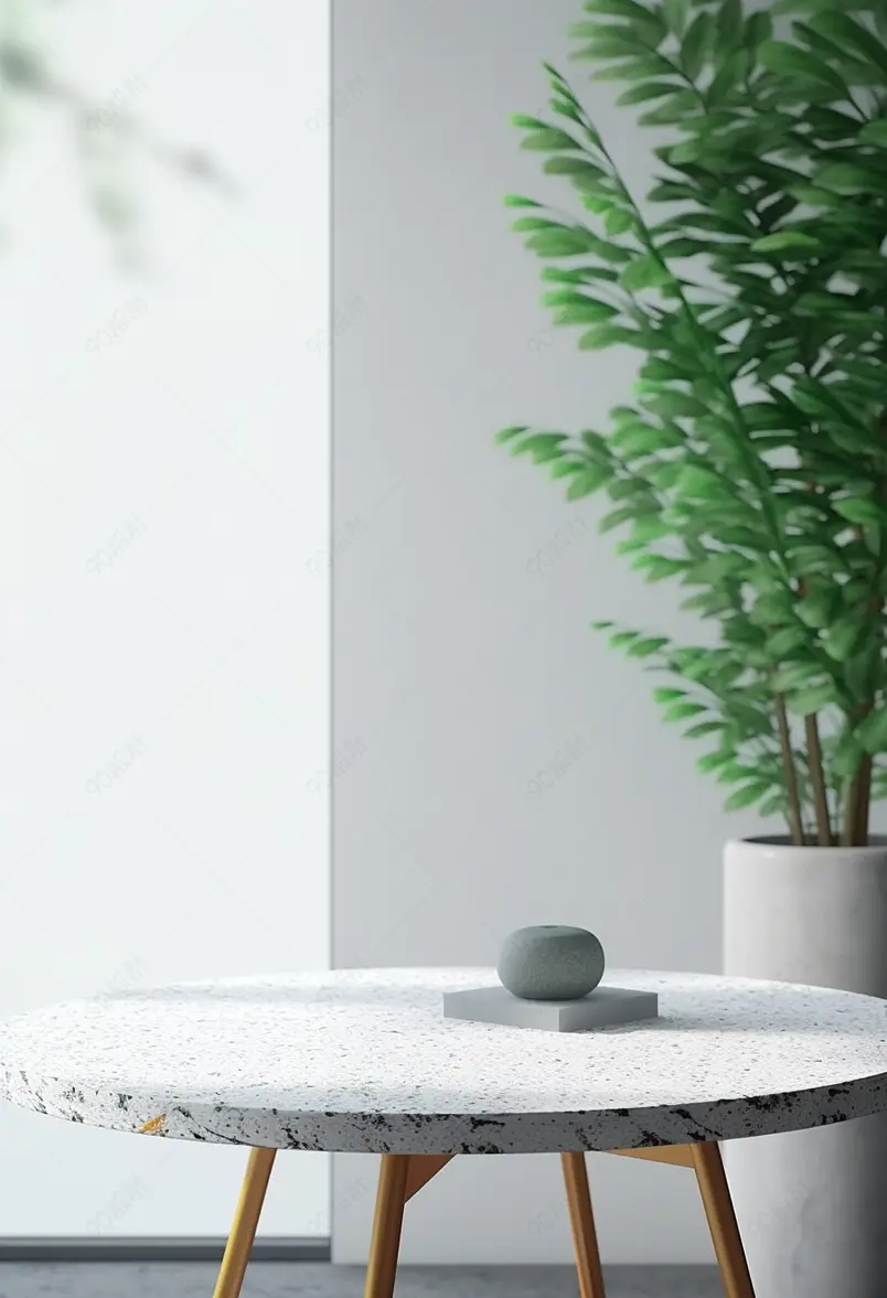 白色大理石绿植空间电商展台桌子桌面场景背景