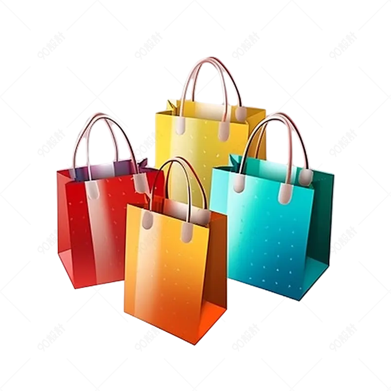 橙色手提购物袋彩色包装袋元素