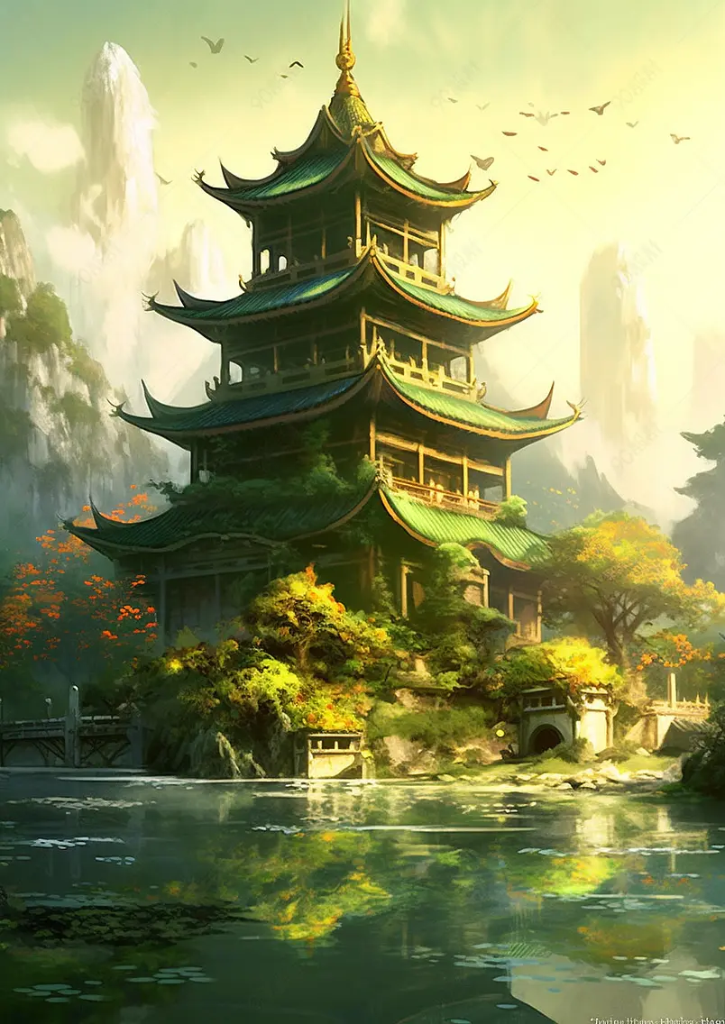 古典滕王阁国潮风插画背景