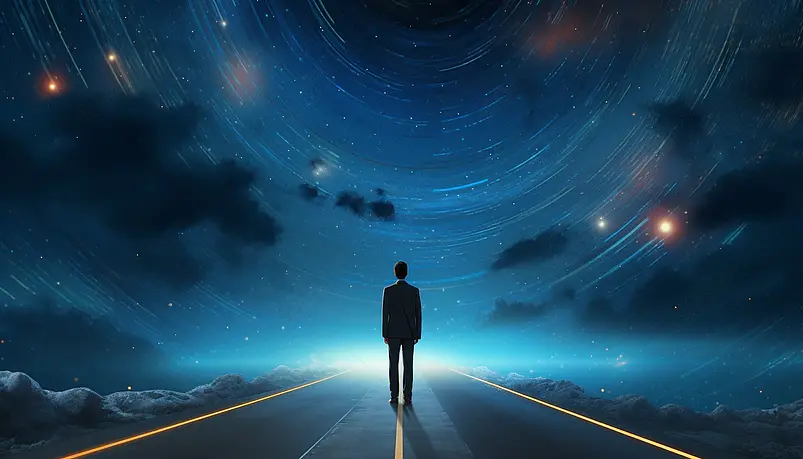 蓝色商务卡通成功之路星空背景