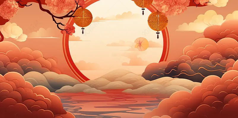 喜庆中式国潮风新年背景画