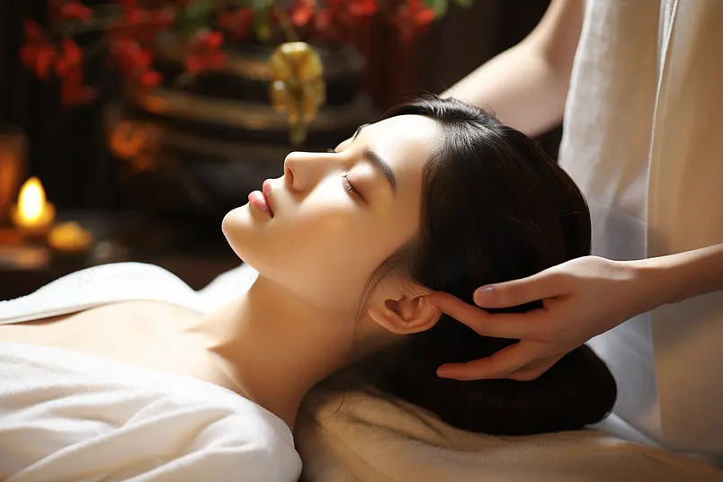 美容院年轻女人在室内做SPA