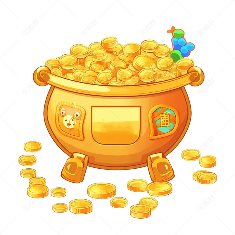 金色黄金鼎金币炉子卡通手绘装饰元素