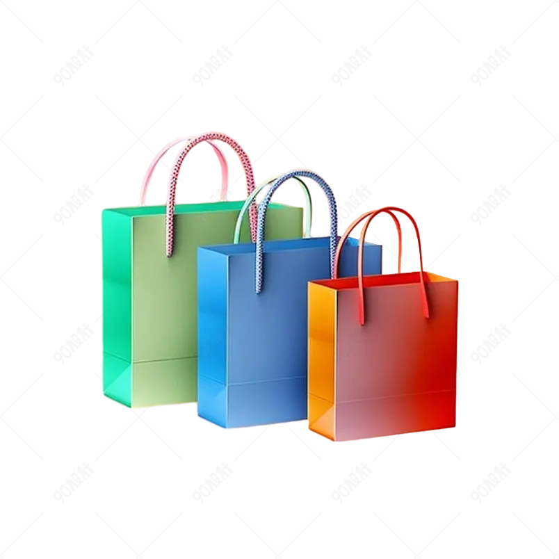 红色免扣手提购物袋包装袋元素