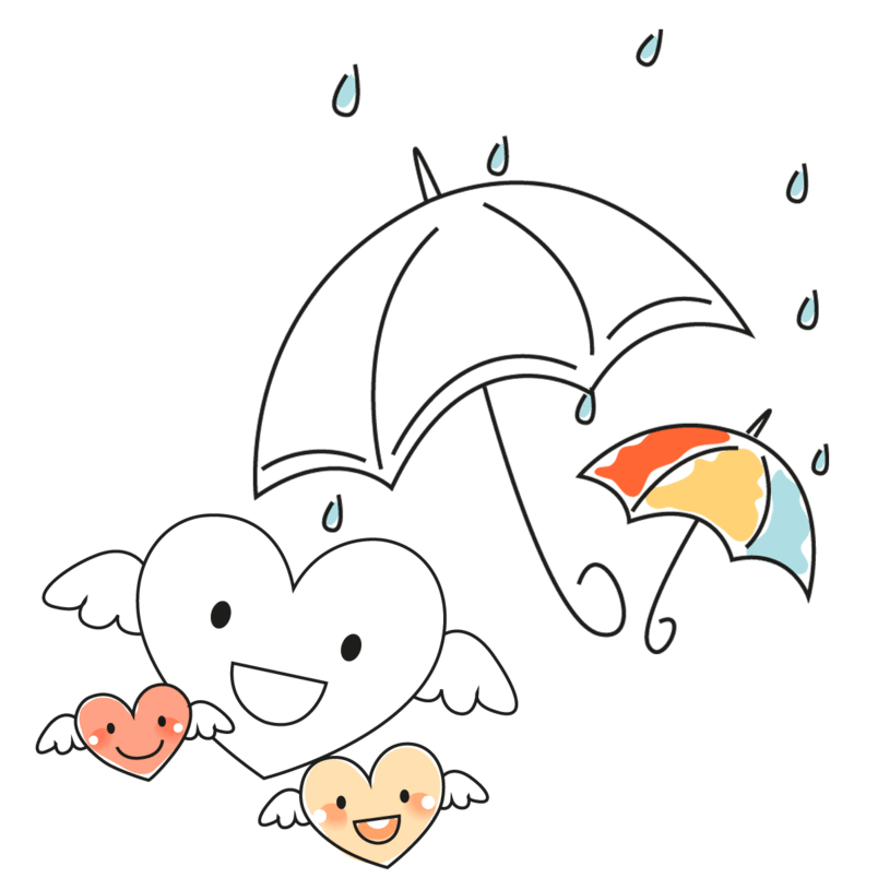 卡通线描雨伞与爱心