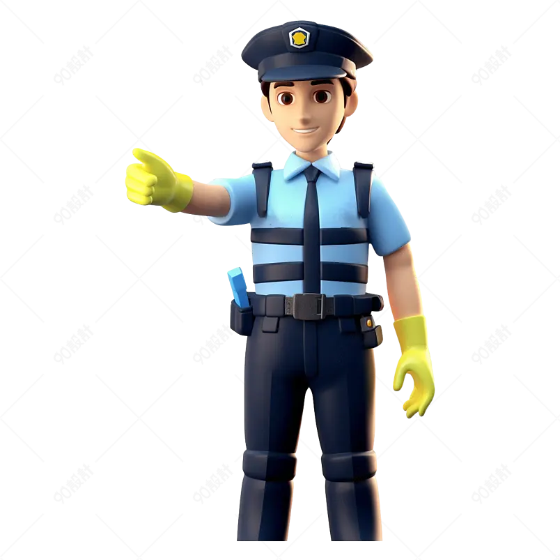 蓝色c4d劳动节3D警察执勤出警3d元素素材