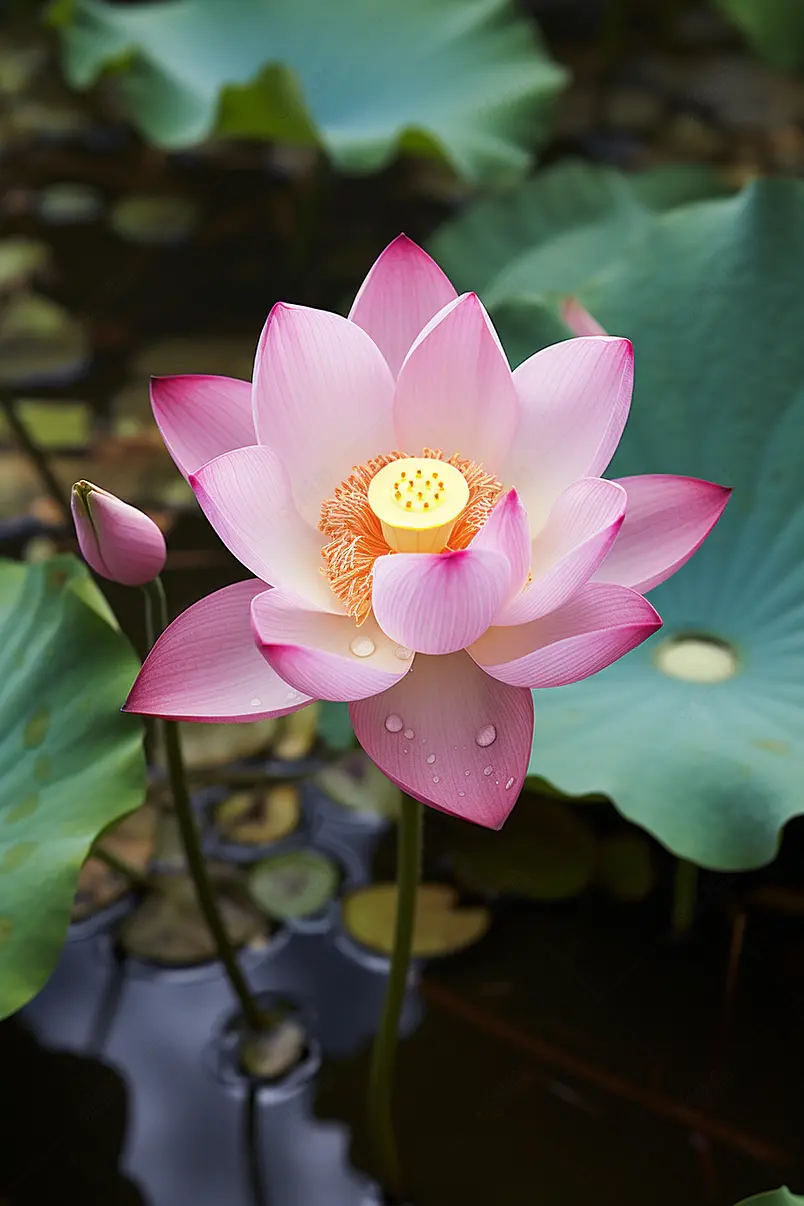 盛开的莲花花植物花瓣软垫核桃属异国莲花状灌木百合生物学荷花