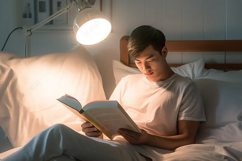 夜晚读书看书台灯床阅读男性