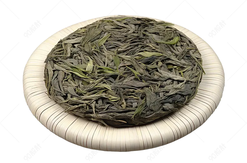 棕色放在草埔团子上的普洱茶饼减肥茶实物免抠元素