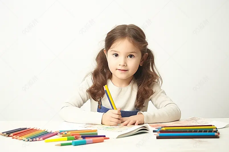 白色外国儿童小女孩画画儿童节