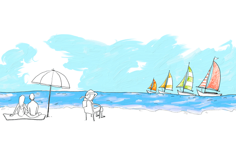  水彩手绘海滩风景