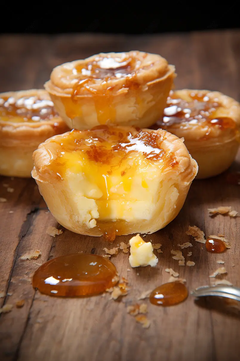 葡式蛋挞面包馅饼黄油圆圈小吃包子早餐甜点桌子食物